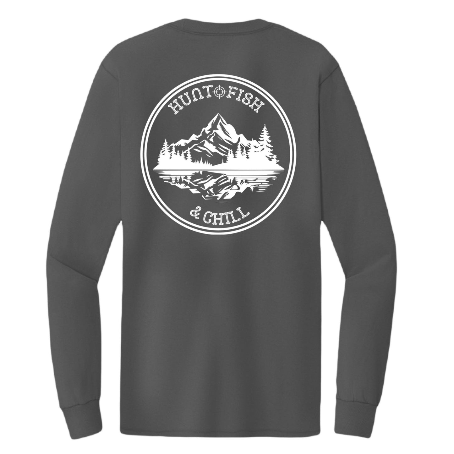 Hunt Fish Chill Tall Long Sleeve Tee – Back Design Outdoor Shirt | Big & Tall Fishing & Hunting Apparel – Charcoal T-Shirt for Apparel (9 view)