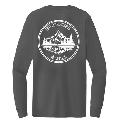 Hunt Fish Chill Tall Long Sleeve Tee – Back Design Outdoor Shirt | Big & Tall Fishing & Hunting Apparel – Charcoal T-Shirt for Apparel (9 view)
