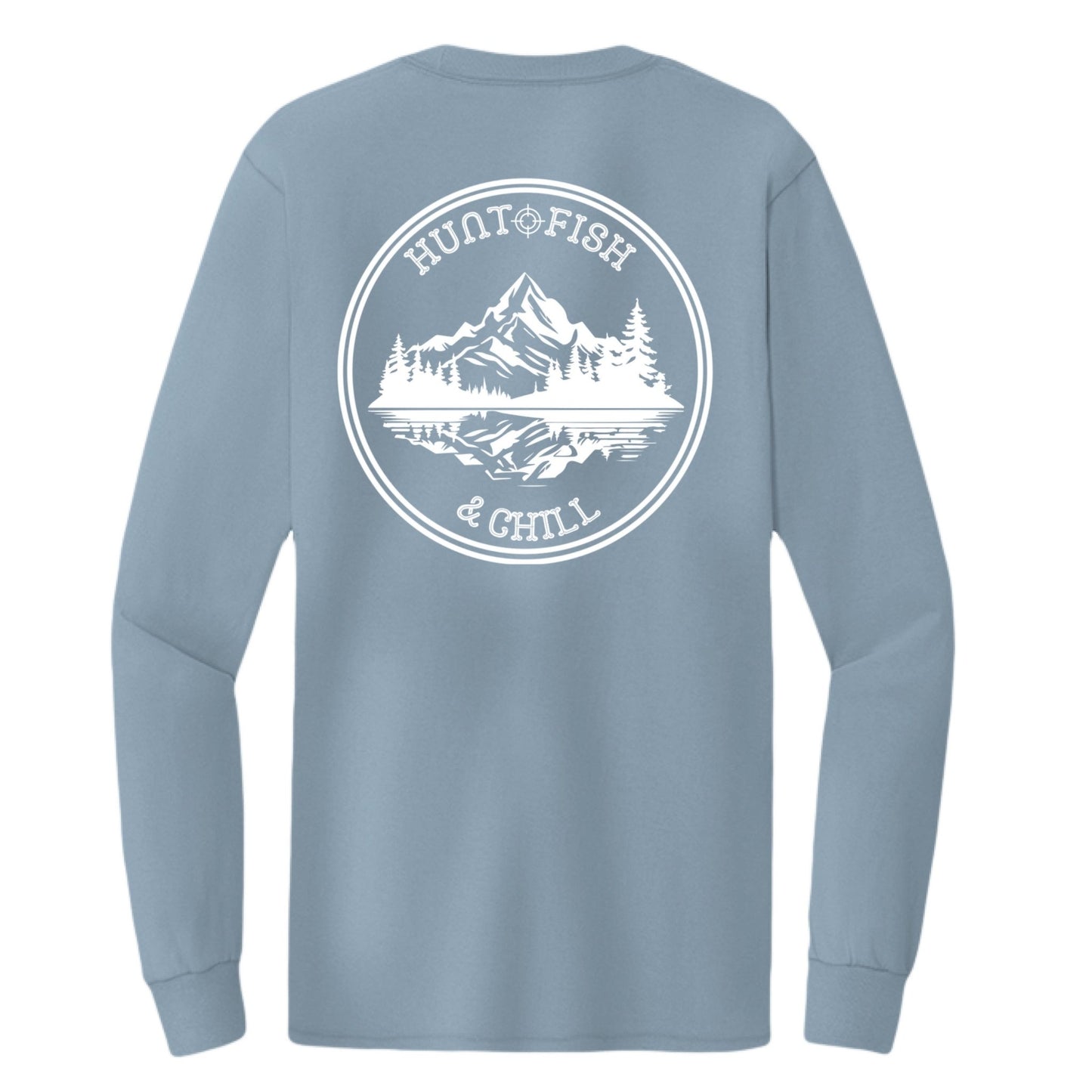 Hunt Fish Chill Tall Long Sleeve Tee – Back Design Outdoor Shirt | Big & Tall Fishing & Hunting Apparel – Stonewsh Blue T-Shirt for Apparel (3 view)