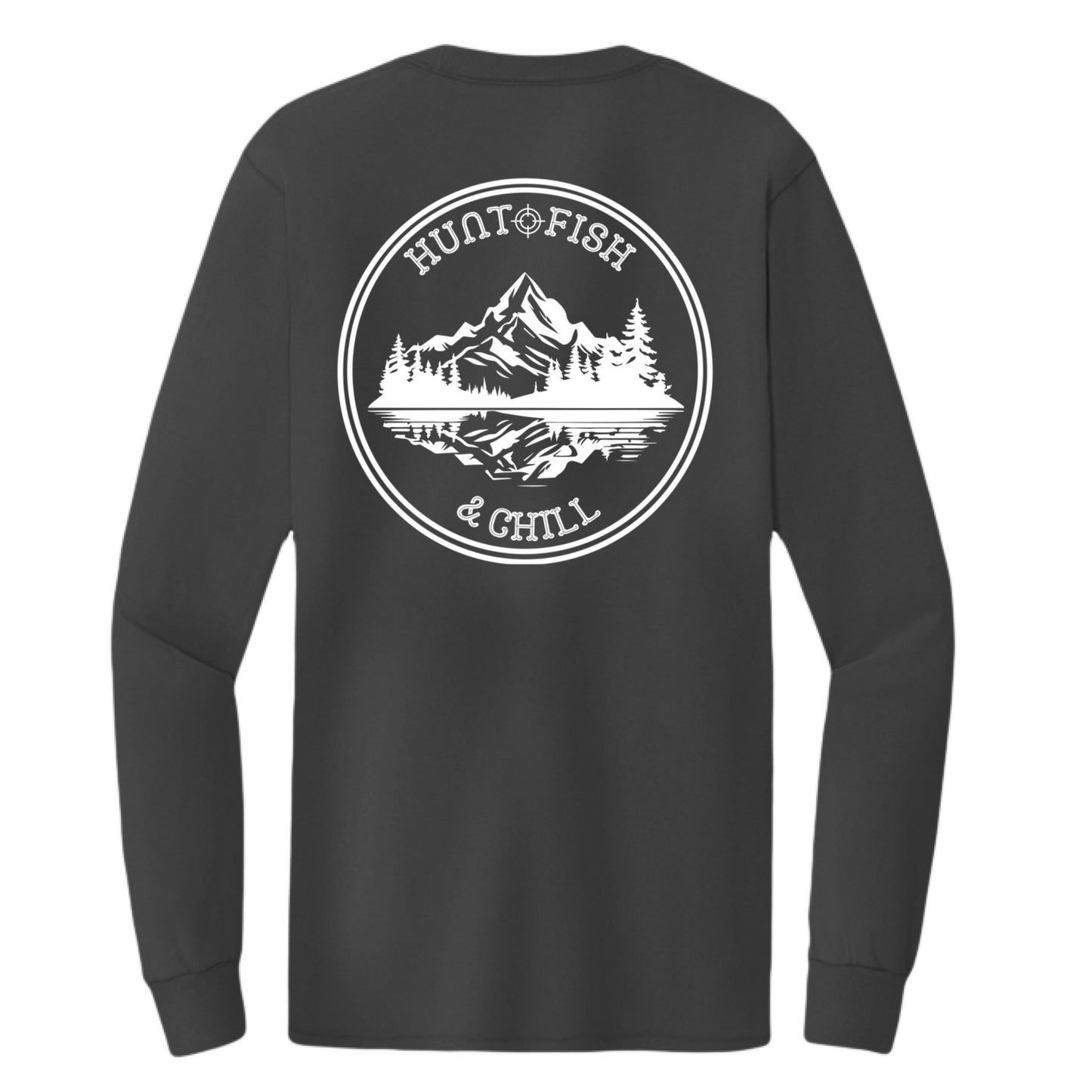 Hunt Fish Chill Tall Long Sleeve Tee – Back Design Outdoor Shirt | Big & Tall Fishing & Hunting Apparel – Jet Black T-Shirt for Apparel (1 view)