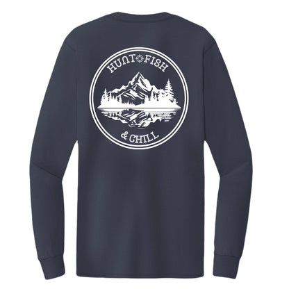 Hunt Fish Chill Tall Long Sleeve Tee – Back Design Outdoor Shirt | Big & Tall Fishing & Hunting Apparel – Deep Navy T-Shirt for Apparel (5 view)