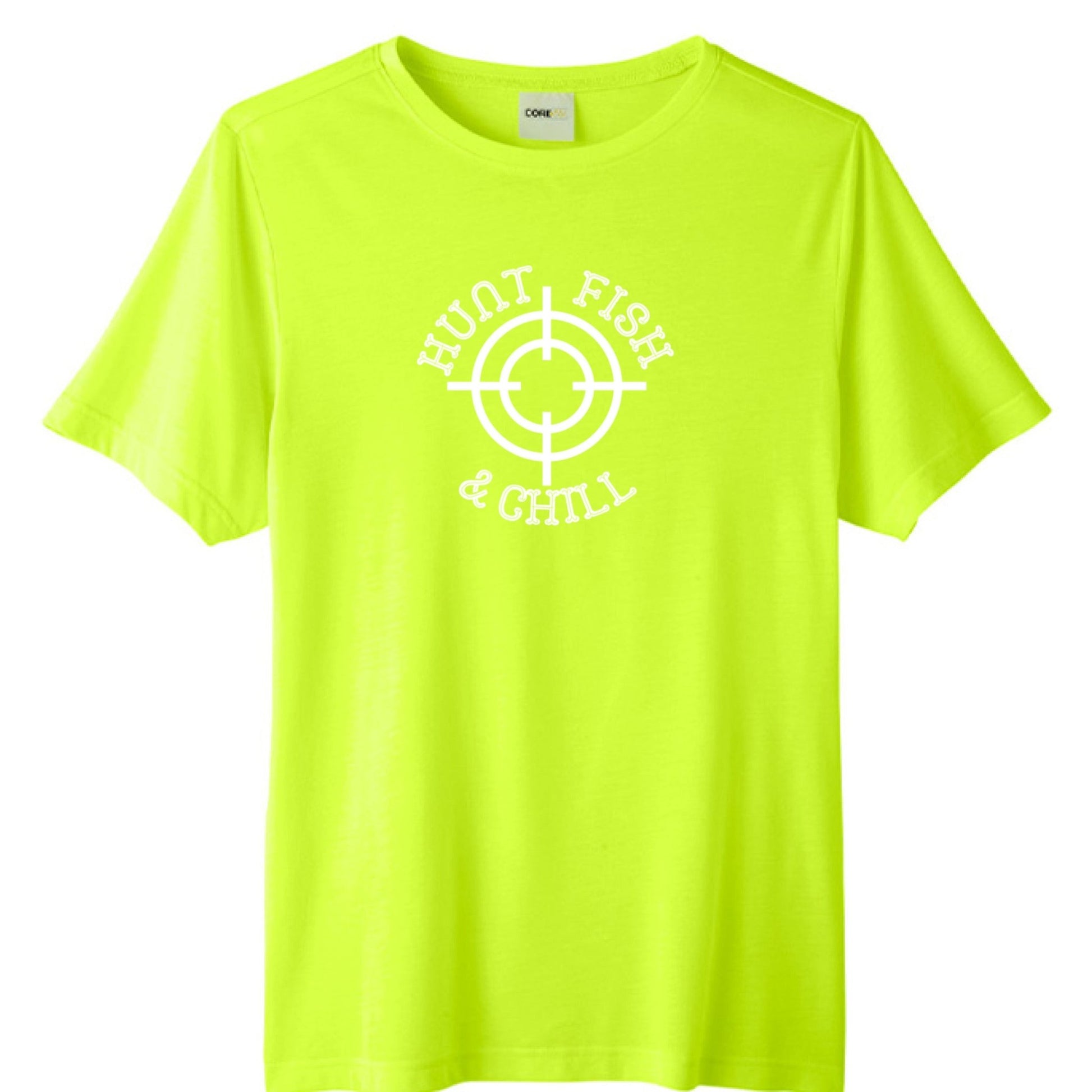 Hunt Fish Chill Tall Performance Tee – ChromaSoft™ Moisture - Wicking Shirt | Big & Tall Outdoor Apparel – SAFETY YELLOW T-Shirt for active fit tall tee (3 view)