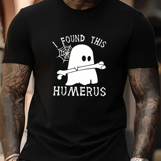 "I Found This Humerus" Ghost T-Shirt – Funny Halloween Tee for Men | Plus Size Retro Style – Black Mens Top for funny halloween (1 view)