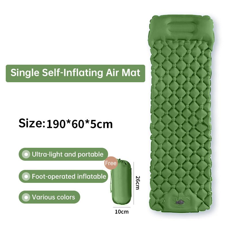 Inflatable Camping Sleeping Pad — Built - In Pillow & Pump | Single & Double Sizes – Green Camping Gear for backpacking (4 view)
