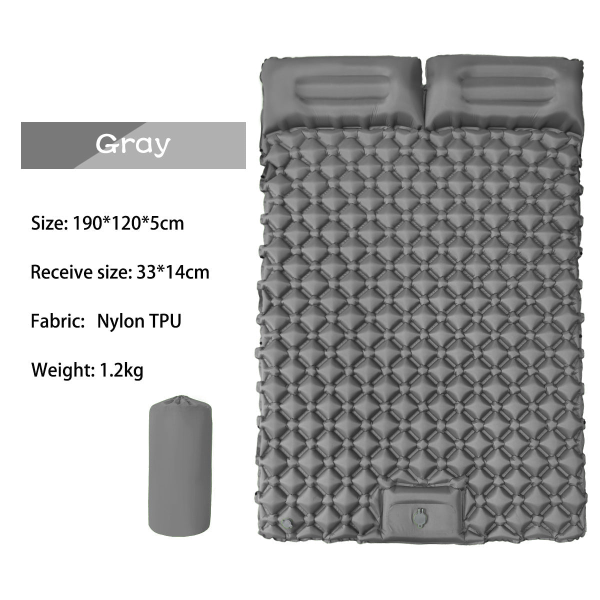 Inflatable Camping Sleeping Pad — Built - In Pillow & Pump | Single & Double Sizes – Large - Gray Camping Gear for backpacking (2 view)