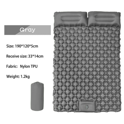 Inflatable Camping Sleeping Pad — Built - In Pillow & Pump | Single & Double Sizes – Large - Gray Camping Gear for backpacking (2 view)