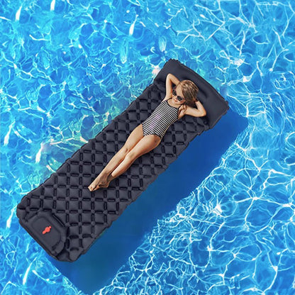 Inflatable Camping Sleeping Pad — Built - In Pillow & Pump | Single & Double Sizes – Navy Blue Camping Gear for backpacking (9 view)