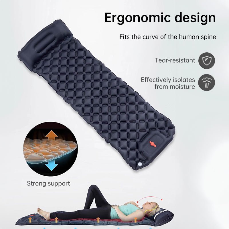 Inflatable Camping Sleeping Pad — Built - In Pillow & Pump | Single & Double Sizes – Navy Blue Camping Gear for backpacking (14 view)