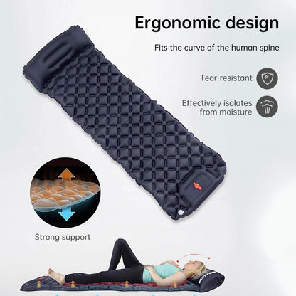 Inflatable Camping Sleeping Pad — Built - In Pillow & Pump | Single & Double Sizes – Navy Blue Camping Gear for backpacking (14 view)