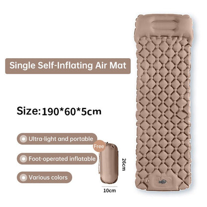 Inflatable Camping Sleeping Pad — Built - In Pillow & Pump | Single & Double Sizes – Khaki Camping Gear for backpacking (5 view)
