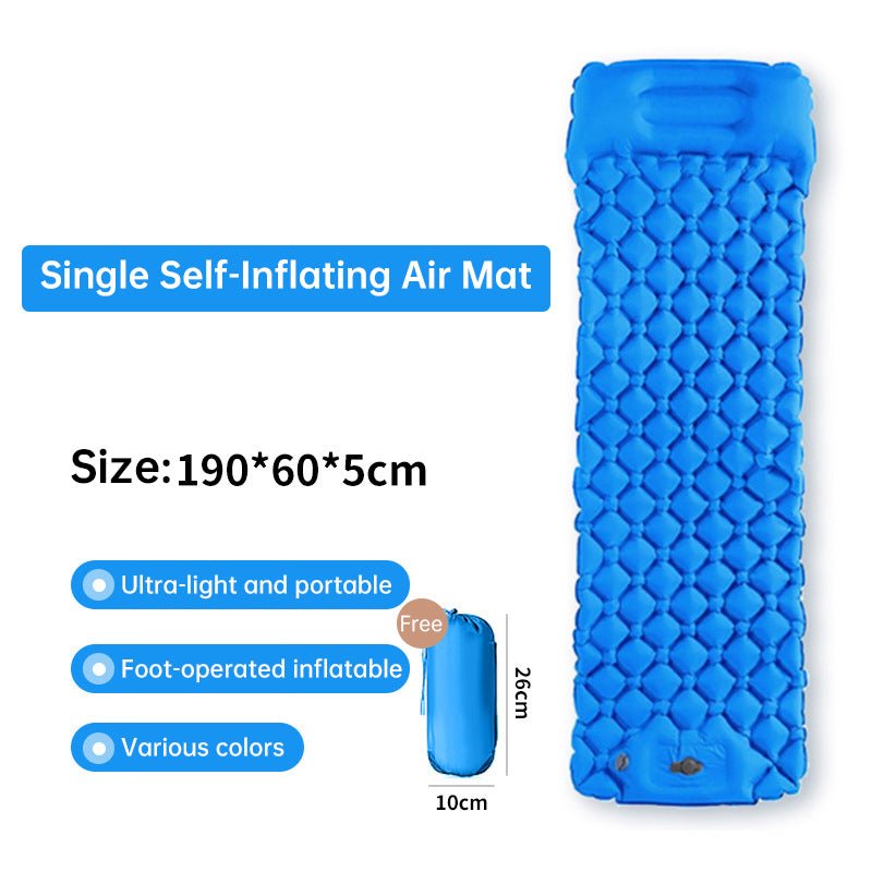 Inflatable Camping Sleeping Pad — Built - In Pillow & Pump | Single & Double Sizes – Blue Camping Gear for backpacking (6 view)