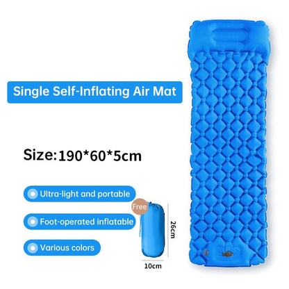 Inflatable Camping Sleeping Pad — Built - In Pillow & Pump | Single & Double Sizes – Blue Camping Gear for backpacking (6 view)