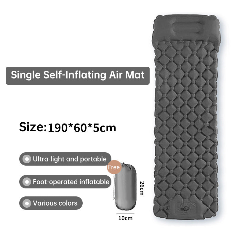 Inflatable Camping Sleeping Pad — Built - In Pillow & Pump | Single & Double Sizes – Gray Camping Gear for backpacking (7 view)