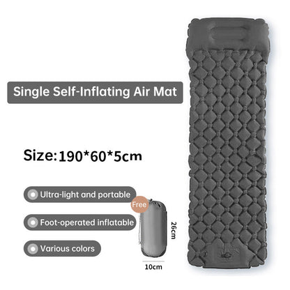 Inflatable Camping Sleeping Pad — Built - In Pillow & Pump | Single & Double Sizes – Gray Camping Gear for backpacking (7 view)