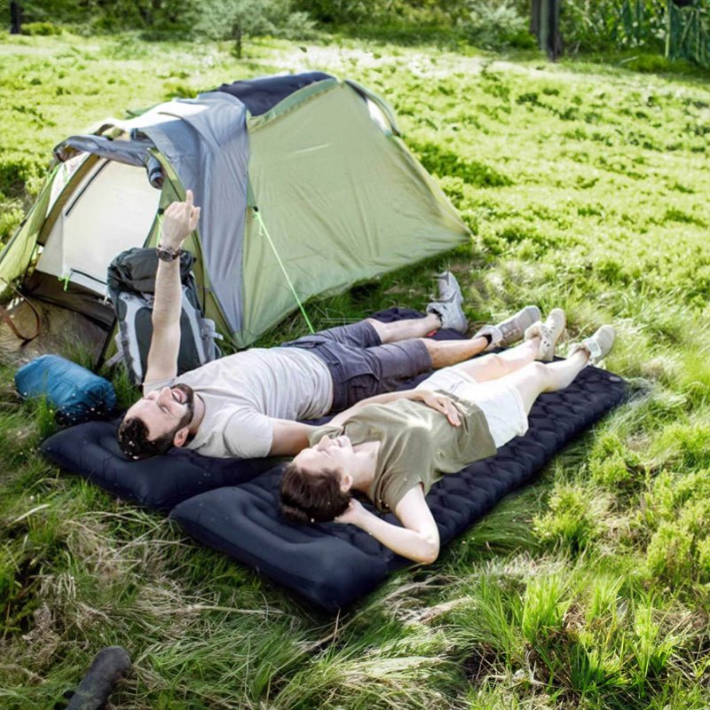 Inflatable Camping Sleeping Pad — Built - In Pillow & Pump | Single & Double Sizes – Navy Blue Camping Gear for backpacking (10 view)