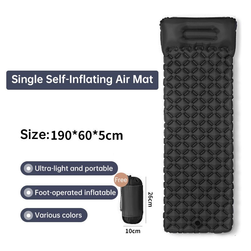 Inflatable Camping Sleeping Pad — Built - In Pillow & Pump | Single & Double Sizes – Black Camping Gear for backpacking (3 view)