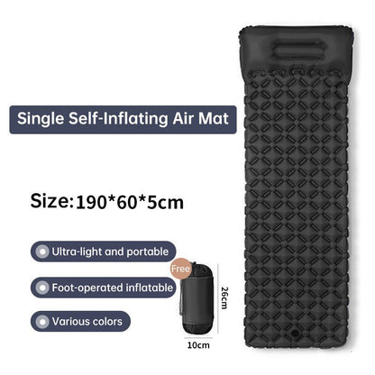 Inflatable Camping Sleeping Pad — Built - In Pillow & Pump | Single & Double Sizes – Black Camping Gear for backpacking (3 view)