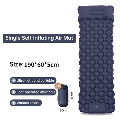 Inflatable Camping Sleeping Pad — Built - In Pillow & Pump | Single & Double Sizes – Navy Blue Camping Gear for backpacking (8 view)