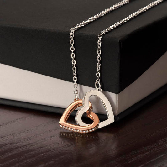 Interlocking Hearts Necklace – A Sparkling Symbol of Eternal Love | Gift for Her – Polished Stainless Steel and Rose Gold Finish Jewelry for anniversary necklace (1 view)