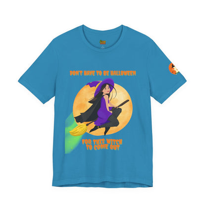 It Don’t Have to Be Halloween – Sassy Flying Witch Tee | Funny Women’s Graphic Shirt – Aqua T-Shirt for bold graphic tee (32 view)