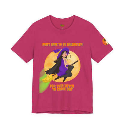 It Don’t Have to Be Halloween – Sassy Flying Witch Tee | Funny Women’s Graphic Shirt – Berry T-Shirt for bold graphic tee (52 view)