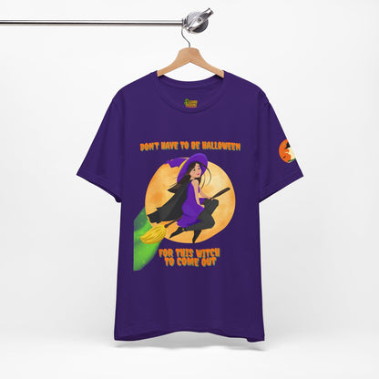 It Don’t Have to Be Halloween – Sassy Flying Witch Tee | Funny Women’s Graphic Shirt – Team Purple T-Shirt for bold graphic tee (49 view)