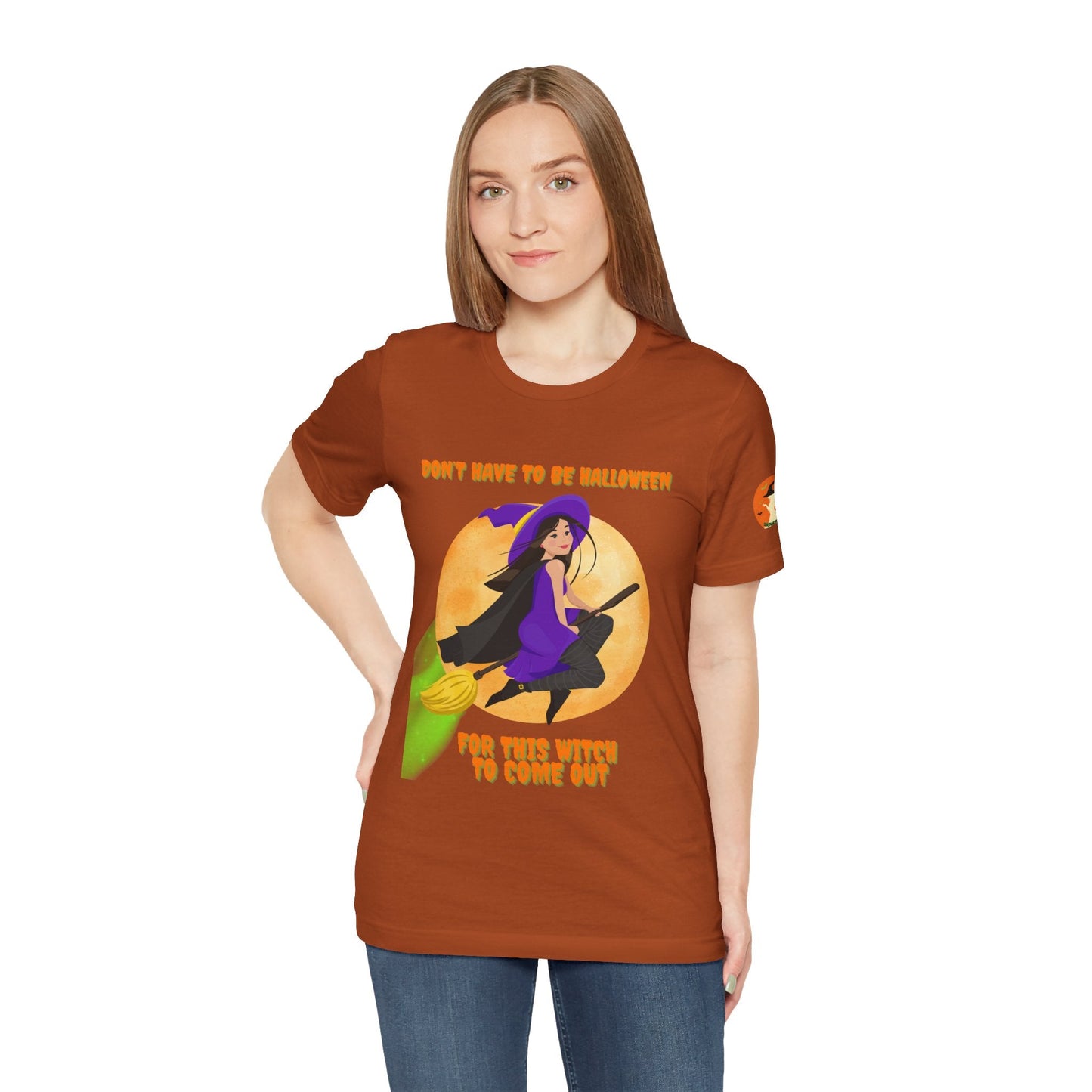 It Don’t Have to Be Halloween – Sassy Flying Witch Tee | Funny Women’s Graphic Shirt – Canvas Red T-Shirt by Printify