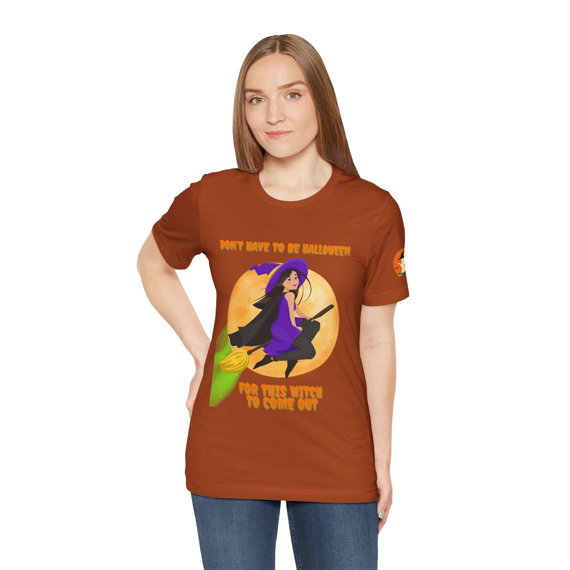 It Don’t Have to Be Halloween – Sassy Flying Witch Tee | Funny Women’s Graphic Shirt – Canvas Red T-Shirt by Printify
