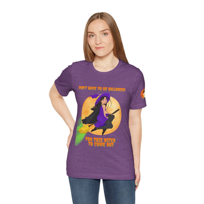 It Don’t Have to Be Halloween – Sassy Flying Witch Tee | Funny Women’s Graphic Shirt – Heather Team Purple T-Shirt for bold graphic tee (45 view)