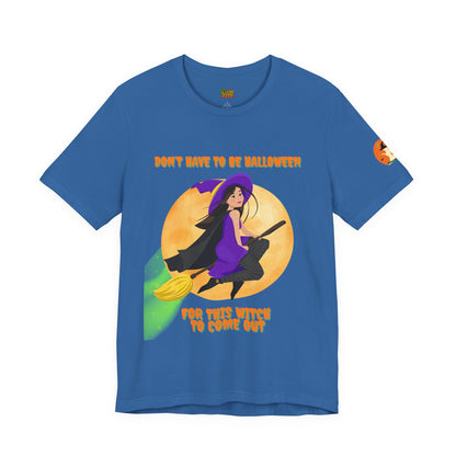 It Don’t Have to Be Halloween – Sassy Flying Witch Tee | Funny Women’s Graphic Shirt – Columbia Blue T-Shirt for bold graphic tee (37 view)