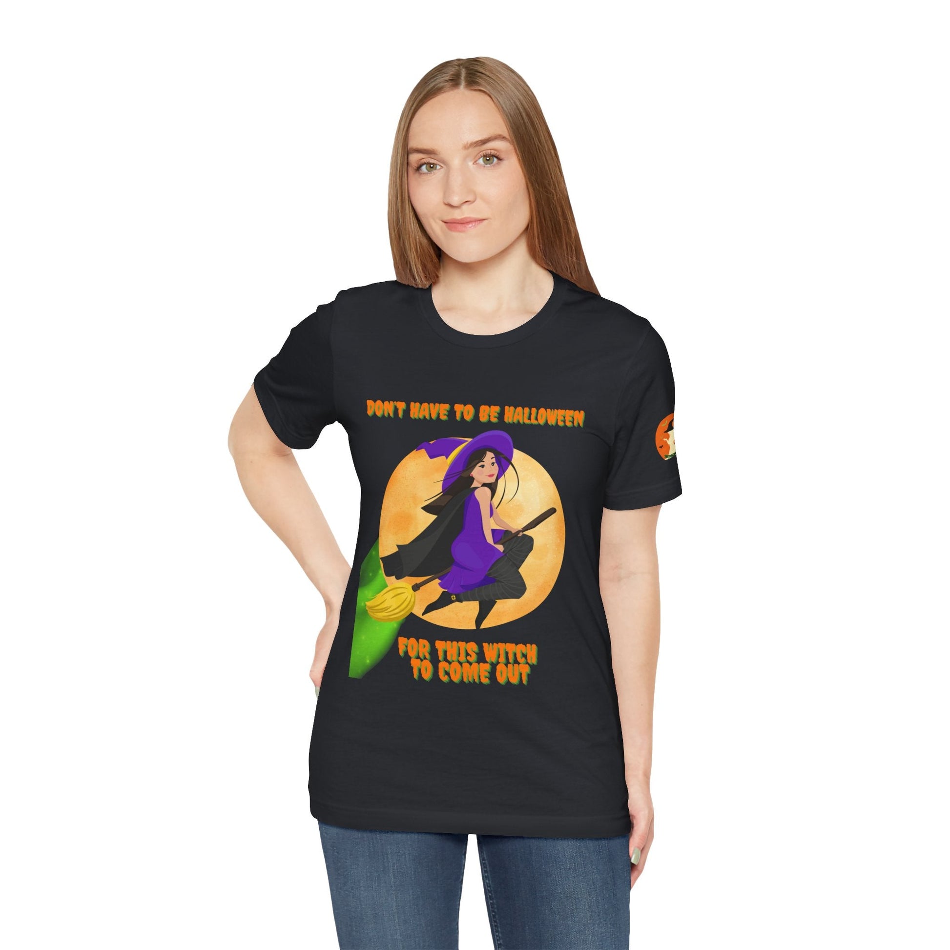 It Don’t Have to Be Halloween – Sassy Flying Witch Tee | Funny Women’s Graphic Shirt – Dark Grey T-Shirt for bold graphic tee (25 view)