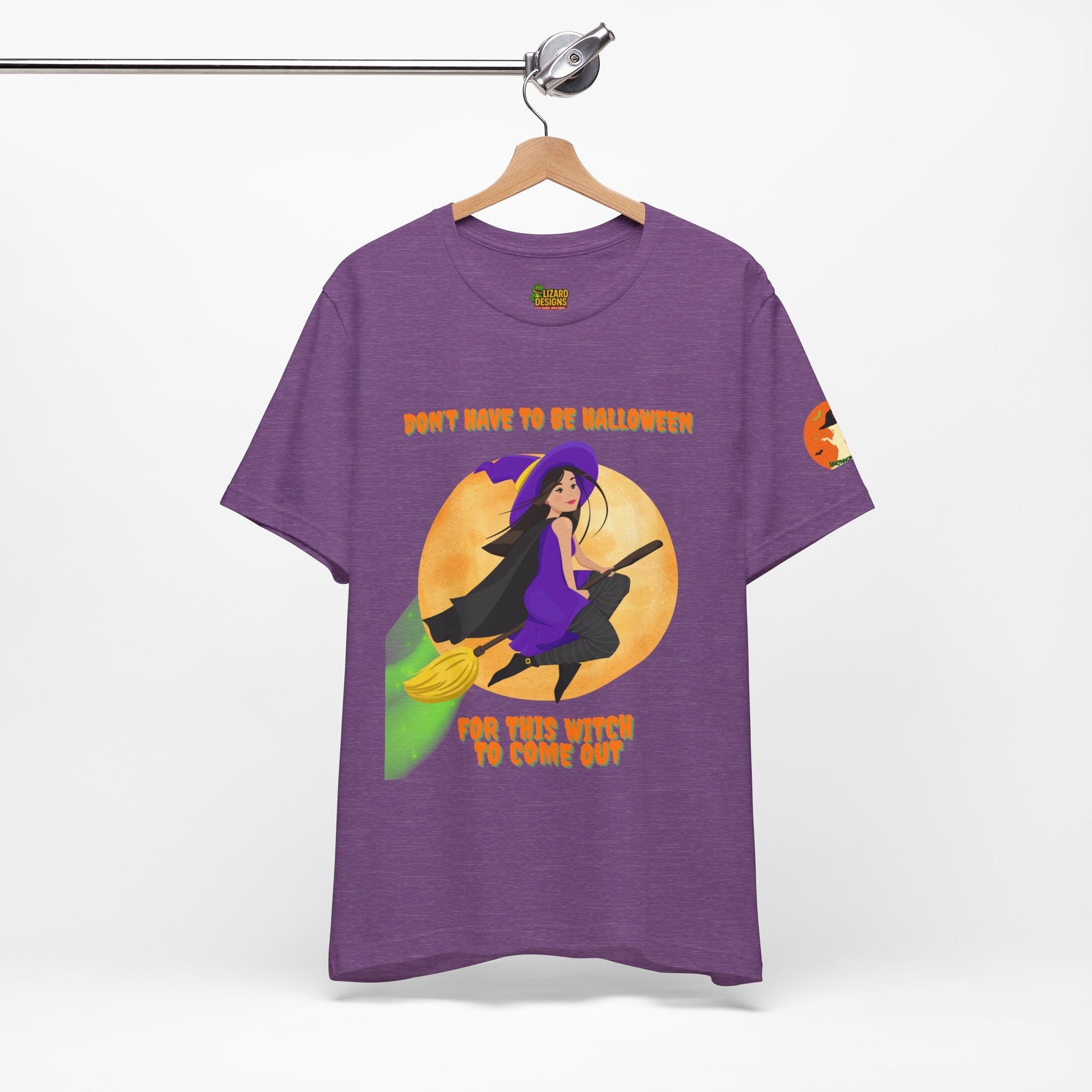 It Don’t Have to Be Halloween – Sassy Flying Witch Tee | Funny Women’s Graphic Shirt – Heather Team Purple T-Shirt for bold graphic tee (44 view)