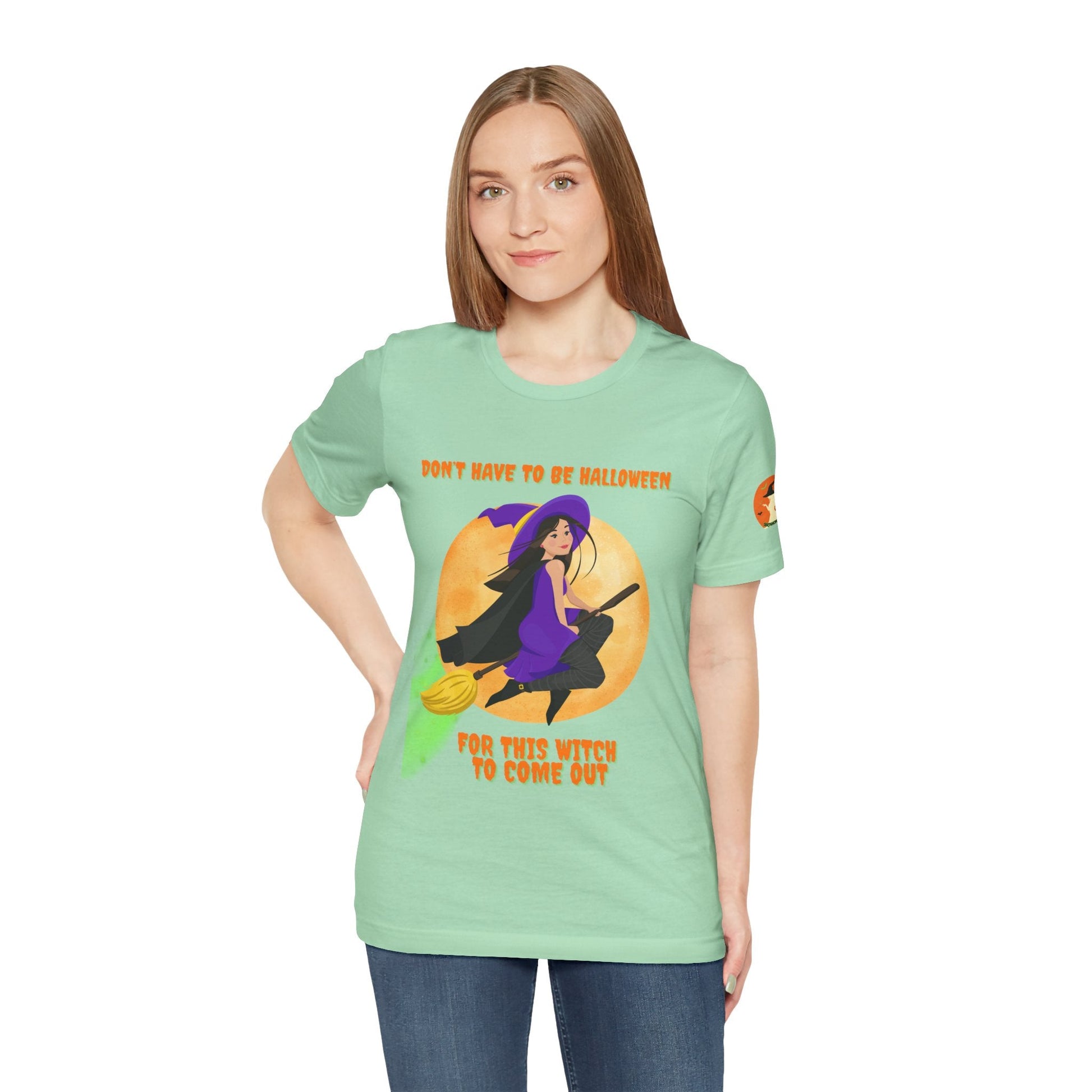 It Don’t Have to Be Halloween – Sassy Flying Witch Tee | Funny Women’s Graphic Shirt – Mint T-Shirt for bold graphic tee (30 view)