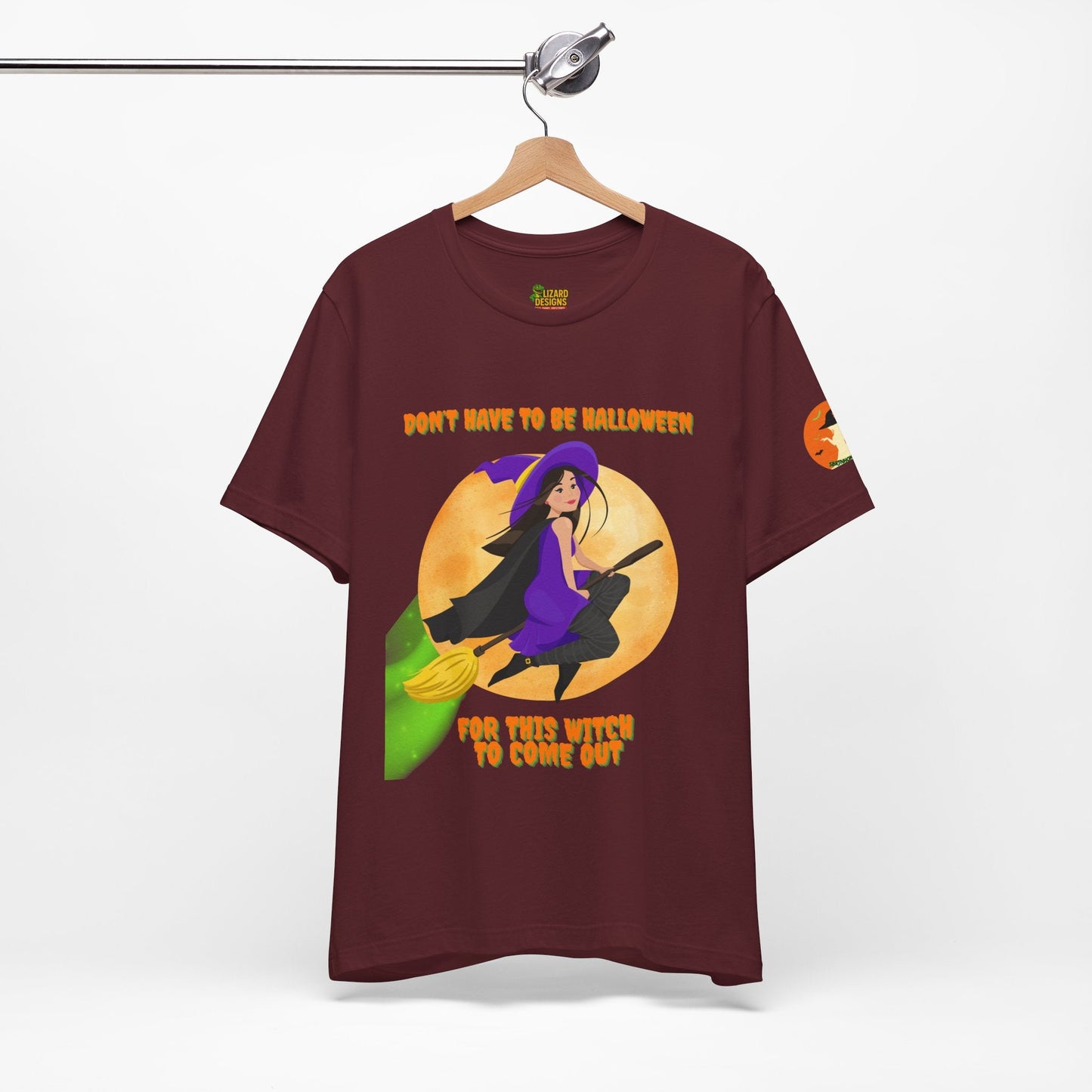 It Don’t Have to Be Halloween – Sassy Flying Witch Tee | Funny Women’s Graphic Shirt – Maroon T-Shirt for bold graphic tee (60 view)