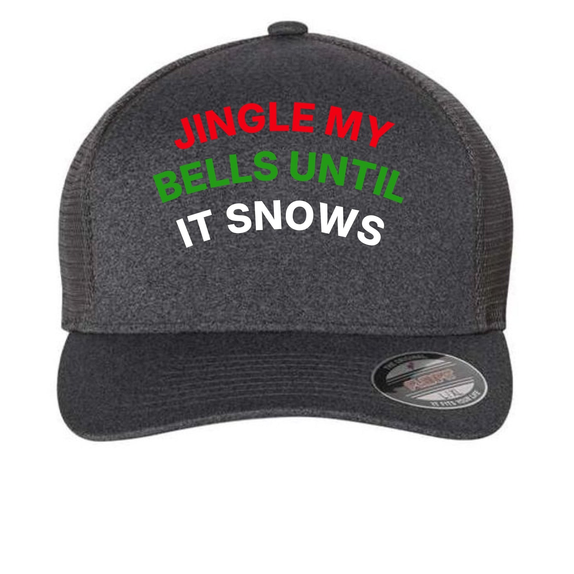Jingle My Bells Hat – Funny Christmas Trucker Cap | Holiday Party Apparel – Melange Dark Grey Hats for Apparel (2 view)