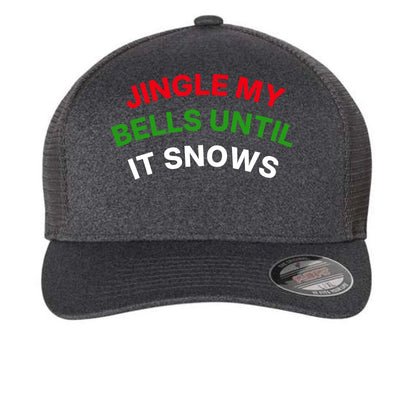 Jingle My Bells Hat – Funny Christmas Trucker Cap | Holiday Party Apparel – Melange Dark Grey Hats for Apparel (2 view)
