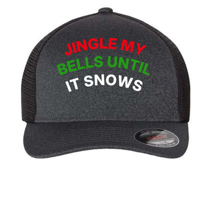 Jingle My Bells Hat – Funny Christmas Trucker Cap | Holiday Party Apparel – Melange Dark Grey/ Black Hats for Apparel (1 view)