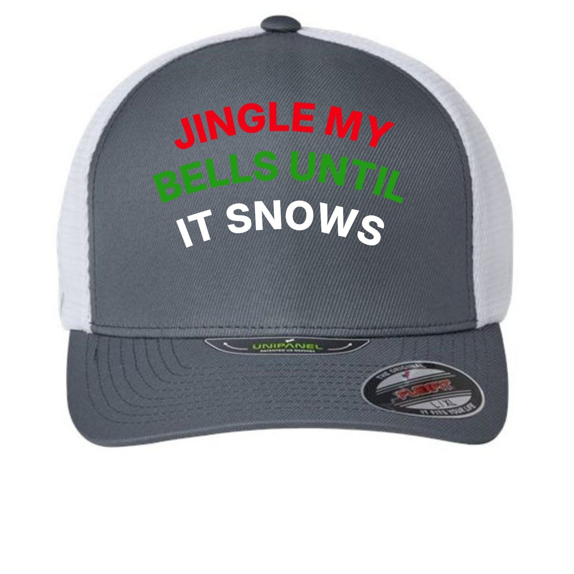 Jingle My Bells Hat – Funny Christmas Trucker Cap | Holiday Party Apparel – Charcoal/ White Hats for Apparel (3 view)