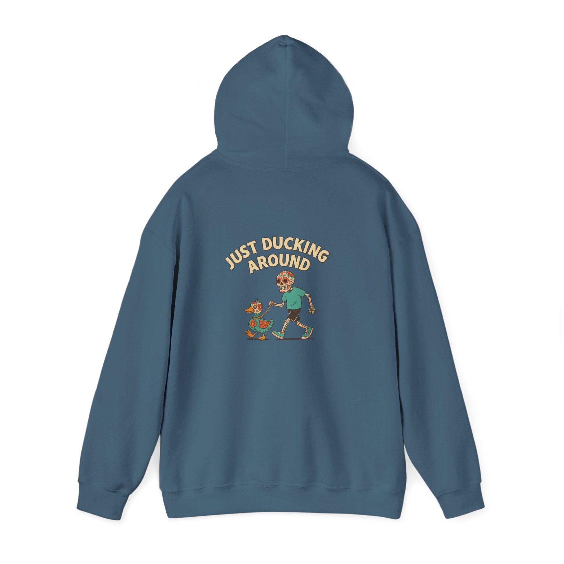 Just Ducking Around – Día de los Muertos Skeleton & Duck | Funny Graphic Hoodie – S Hoodie by Printify