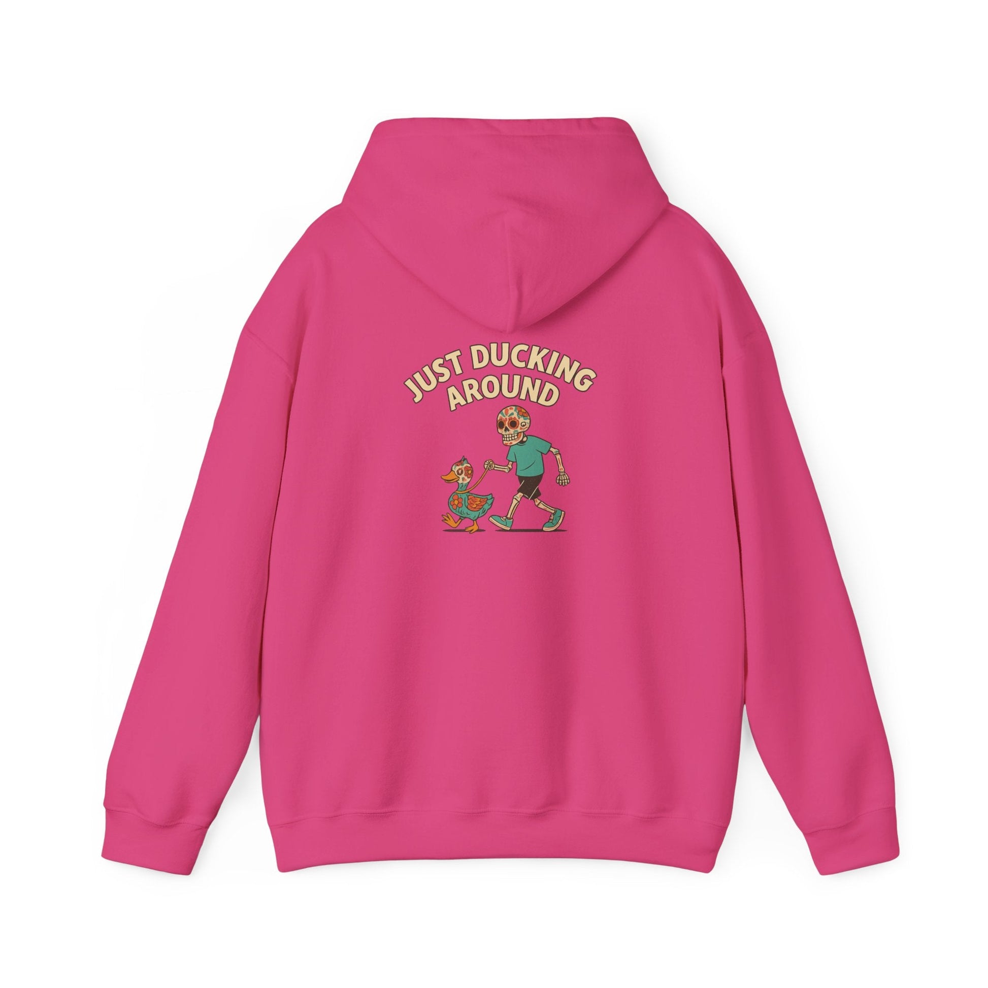 Just Ducking Around – Día de los Muertos Skeleton & Duck | Funny Graphic Hoodie – S Hoodie by Printify