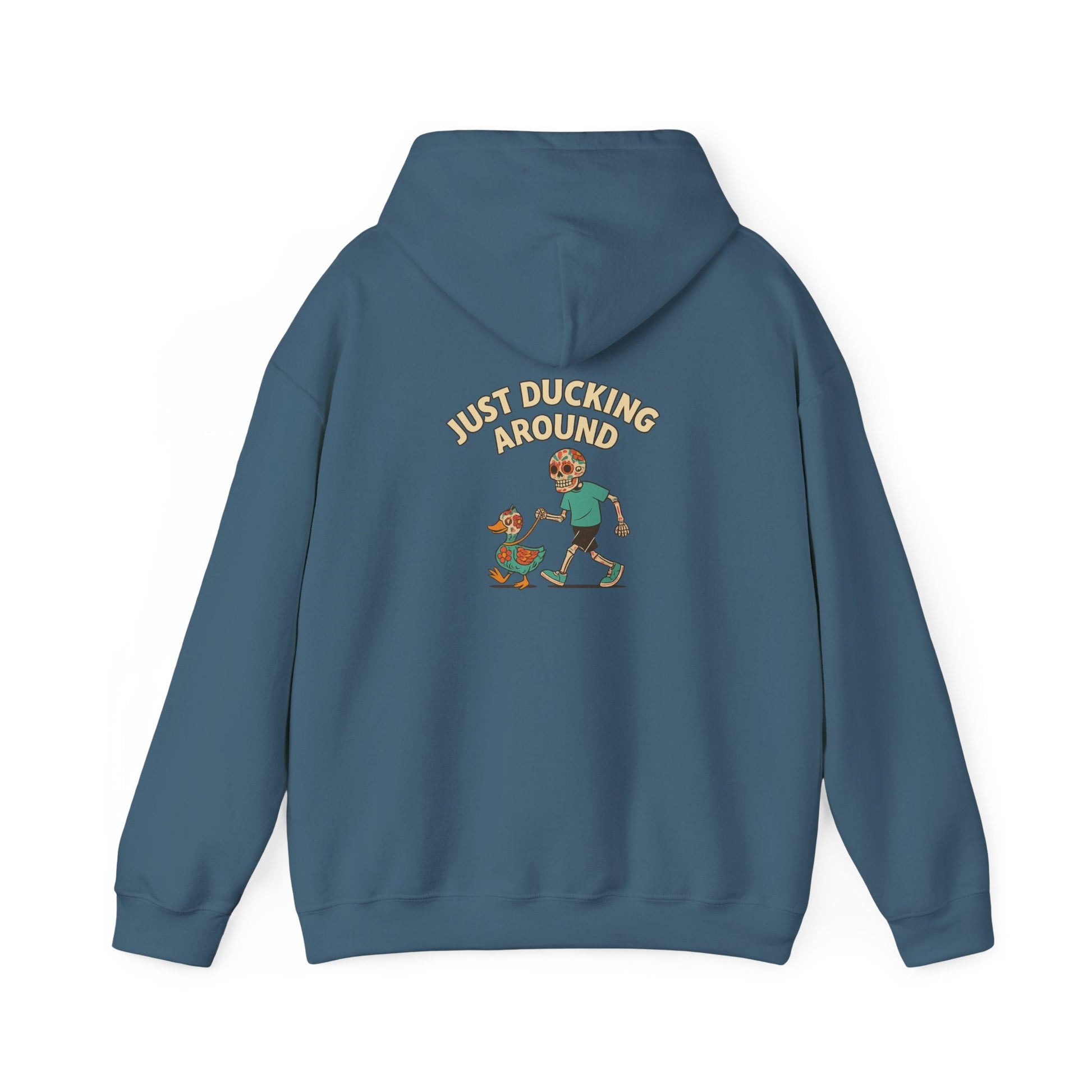 Just Ducking Around – Día de los Muertos Skeleton & Duck | Funny Graphic Hoodie – S Hoodie by Printify