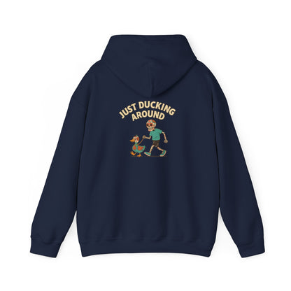 Just Ducking Around – Día de los Muertos Skeleton & Duck | Funny Graphic Hoodie – S Hoodie by Printify