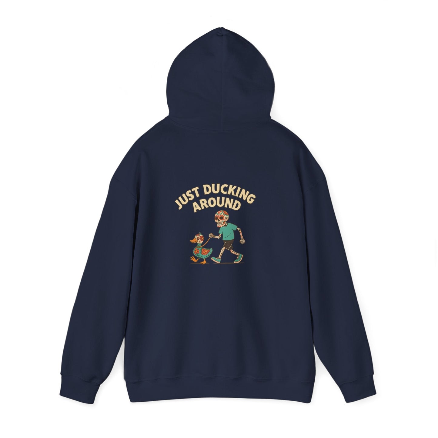 Just Ducking Around – Día de los Muertos Skeleton & Duck | Funny Graphic Hoodie – S Hoodie by Printify