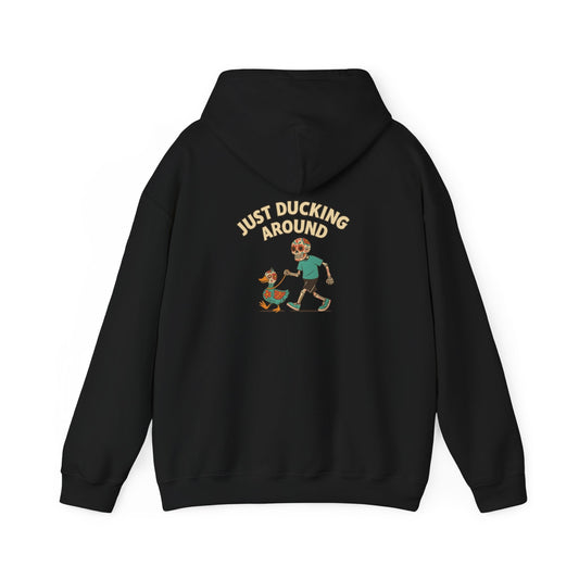 Just Ducking Around – Día de los Muertos Skeleton & Duck | Funny Graphic Hoodie – S Hoodie by Printify