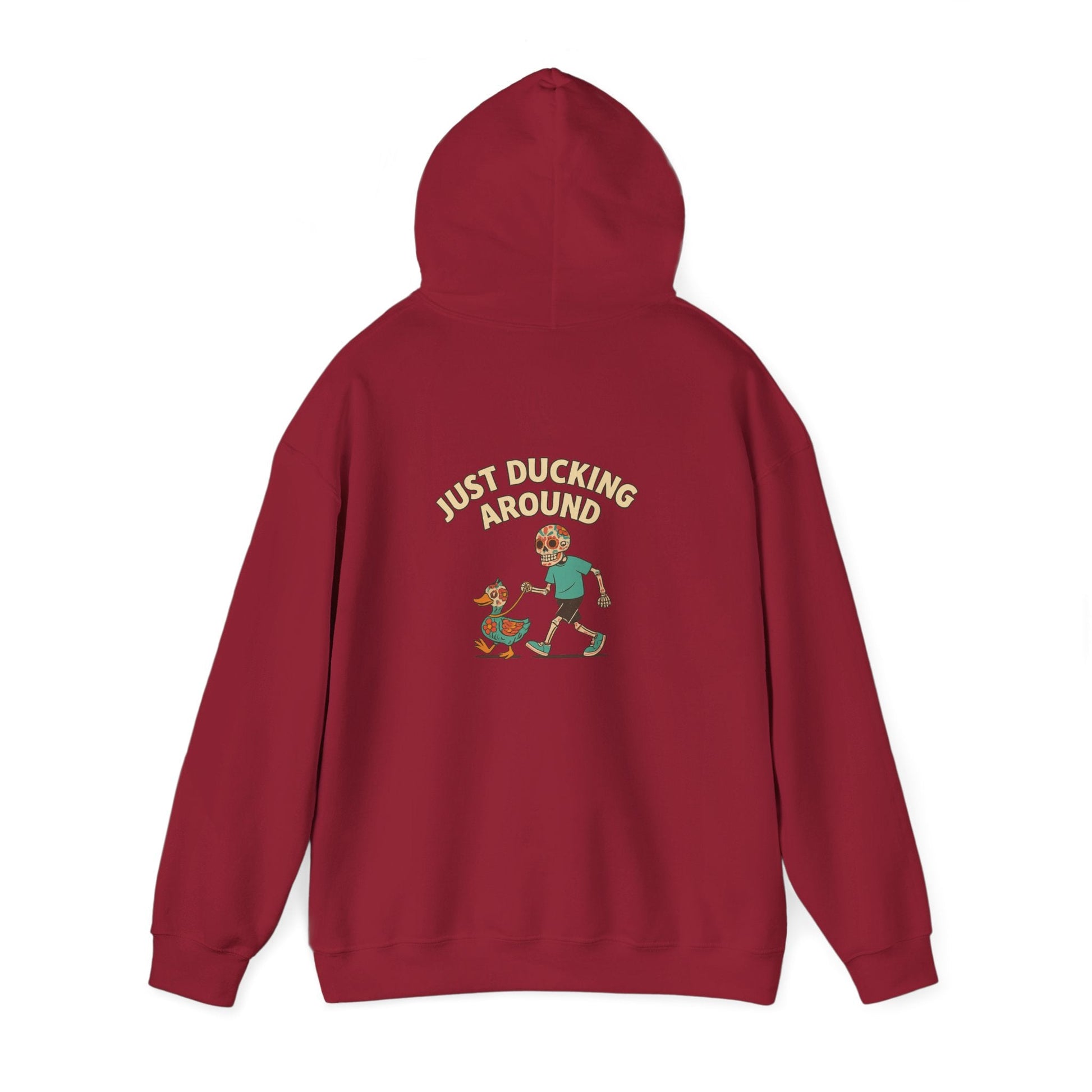 Just Ducking Around – Día de los Muertos Skeleton & Duck | Funny Graphic Hoodie – S Hoodie by Printify