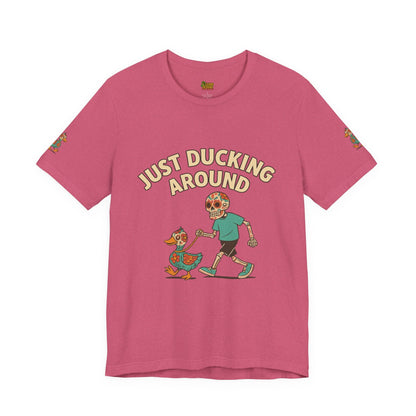 Just Ducking Around – Día de los Muertos Skeleton & Duck Tee | Funny Graphic Shirt – Heather Raspberry T-Shirt for cartoon graphic tee (35 view)
