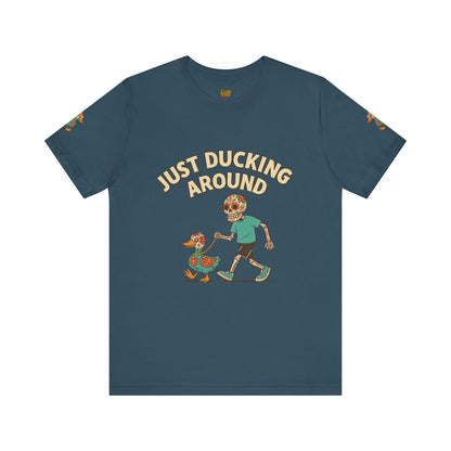 Just Ducking Around – Día de los Muertos Skeleton & Duck Tee | Funny Graphic Shirt – Deep Teal T-Shirt for cartoon graphic tee (11 view)