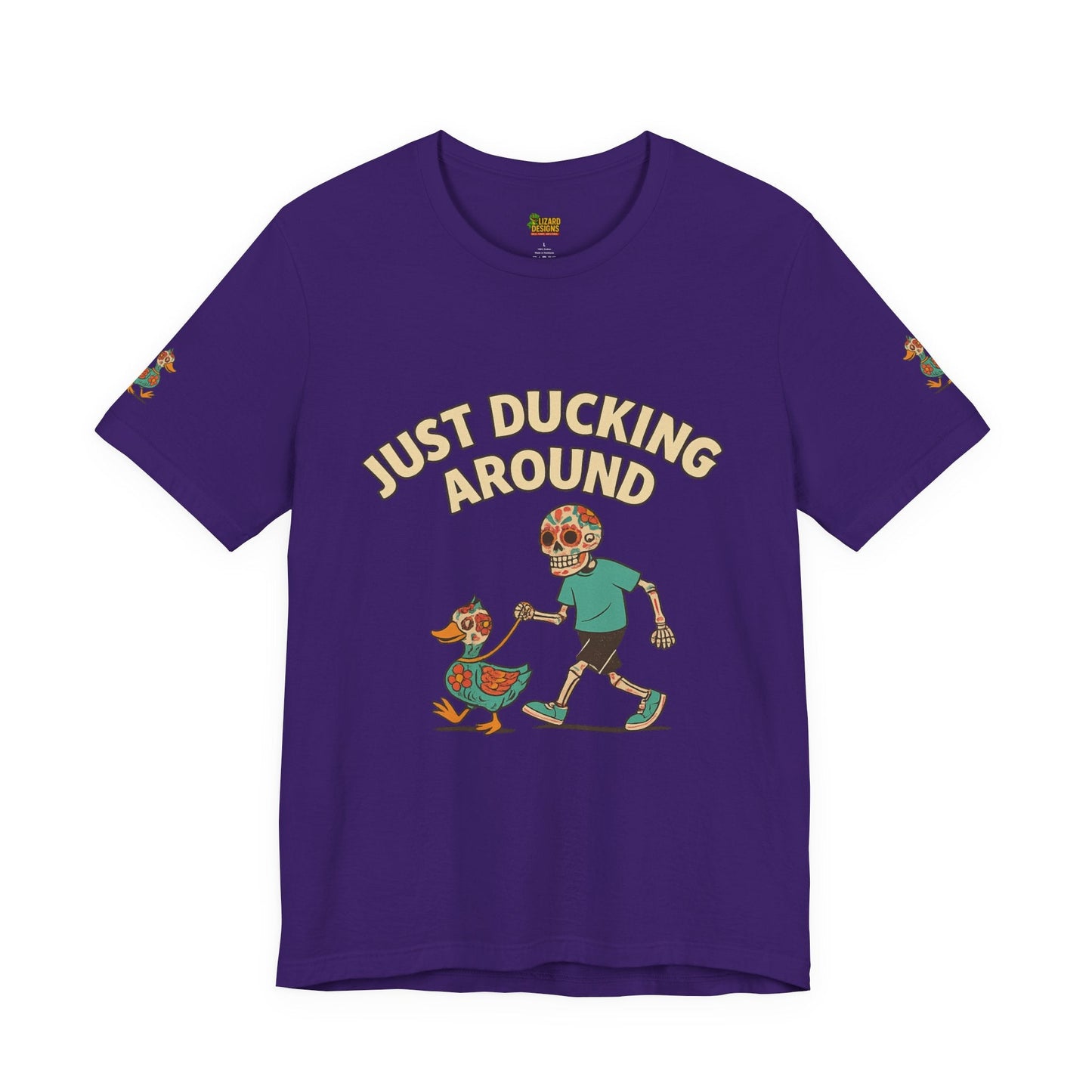 Just Ducking Around – Día de los Muertos Skeleton & Duck Tee | Funny Graphic Shirt – Team Purple T-Shirt for cartoon graphic tee (25 view)