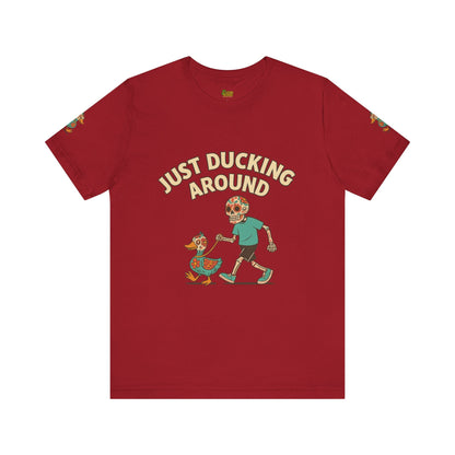 Just Ducking Around – Día de los Muertos Skeleton & Duck Tee | Funny Graphic Shirt – Canvas Red T-Shirt for cartoon graphic tee (36 view)