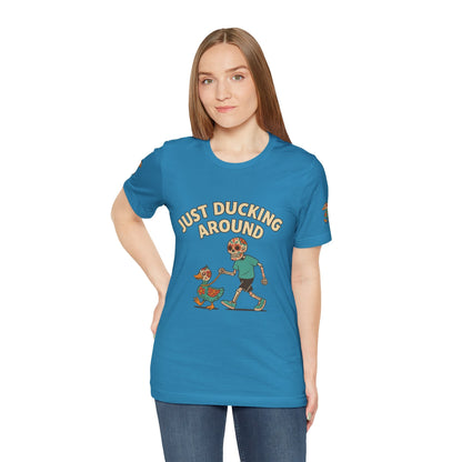Just Ducking Around – Día de los Muertos Skeleton & Duck Tee | Funny Graphic Shirt – Aqua T-Shirt for cartoon graphic tee (7 view)
